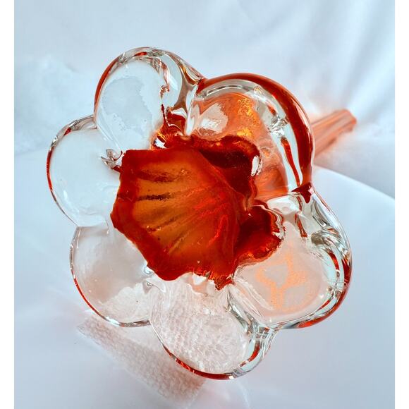 VTG Art Glass Bud Vase Elephant Foot Blood Orange 11.5" Murano Style Hot MCM - Picture 3 of 8